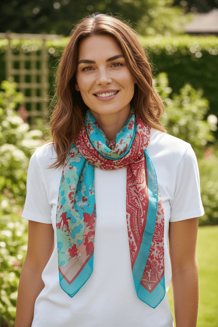 Scarves Australia Apparel & Accessories Silk Scarf - Aqua Coral Red Square