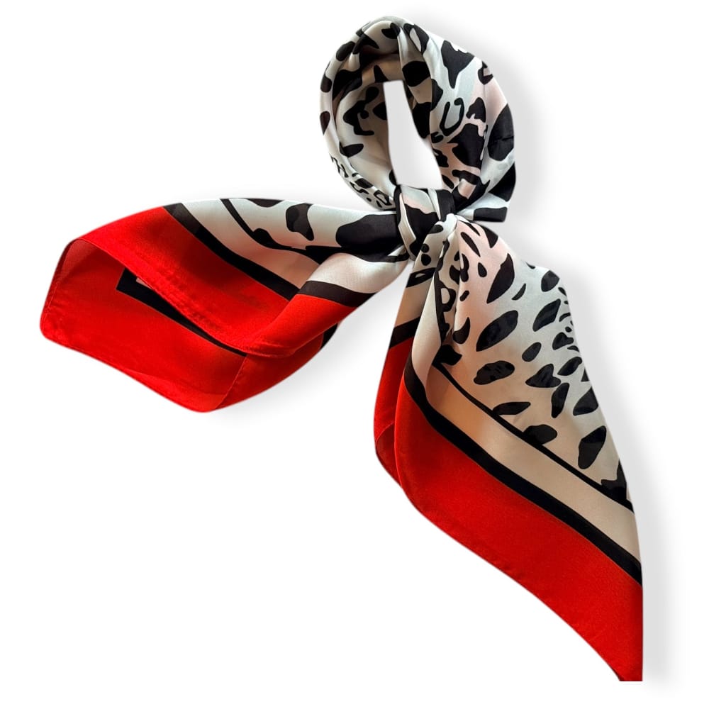 Scarves Australia Apparel & Accessories Silky Square Neck Scarf – Classic Black and Scarlet Red Print