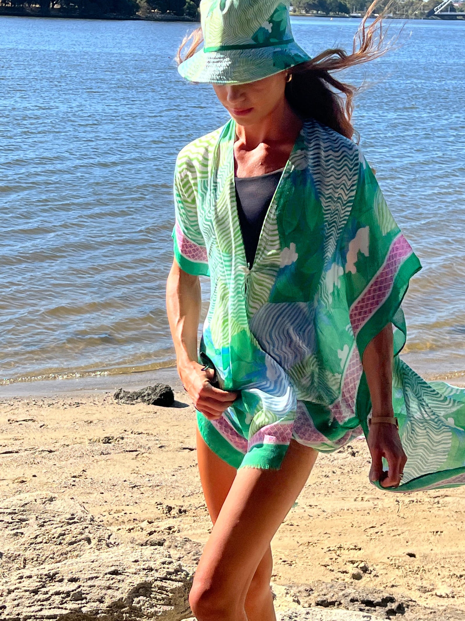 Scarves Australia Beach Sarongs Beach Kimono and Bucket Hat Combo - Green