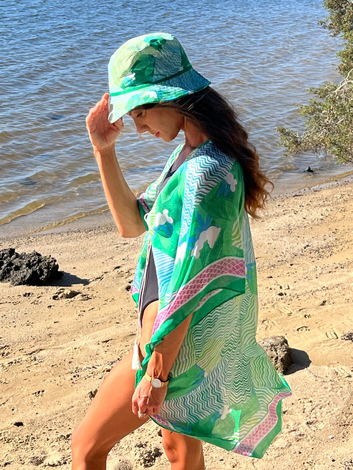 Scarves Australia Beach Sarongs Beach Kimono and Bucket Hat Combo - Green