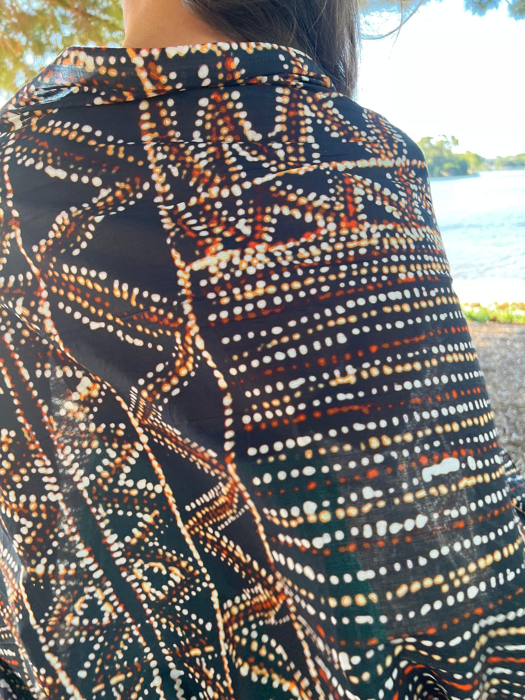 Scarves Australia Beach Sarongs Luxury Beach Sarong -Indigenous Print - Black Ochre