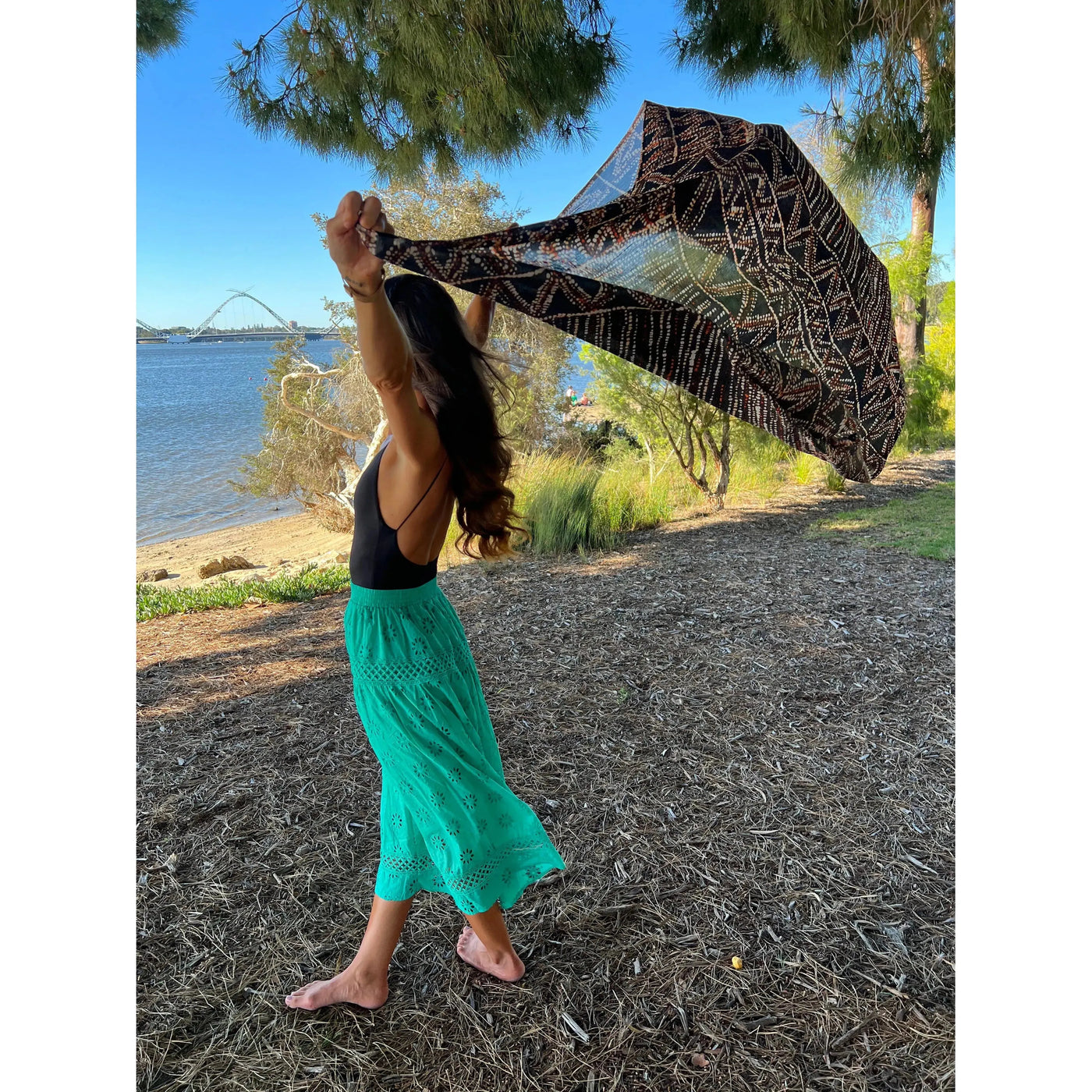 Scarves Australia Beach Sarongs Luxury Beach Sarong -Indigenous Print - Black Ochre
