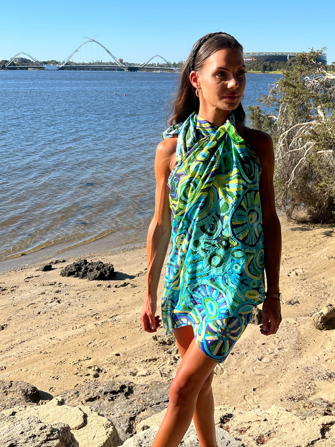 Scarves Australia Beach Sarongs Luxury Beach Sarong Organic Cotton - Green Turquoise