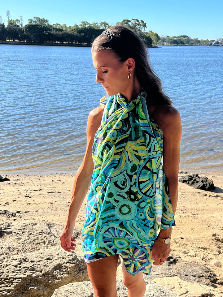 Scarves Australia Beach Sarongs Luxury Beach Sarong Organic Cotton - Green Turquoise