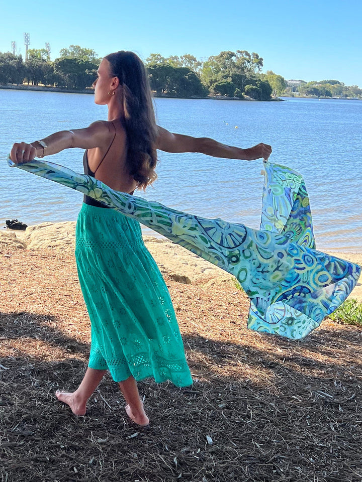 Scarves Australia Beach Sarongs Luxury Beach Sarong Organic Cotton - Green Turquoise