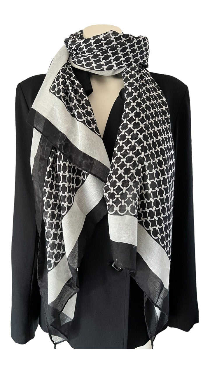 Scarves Australia Black and White Scarf - Circle Chain Print with Tassels