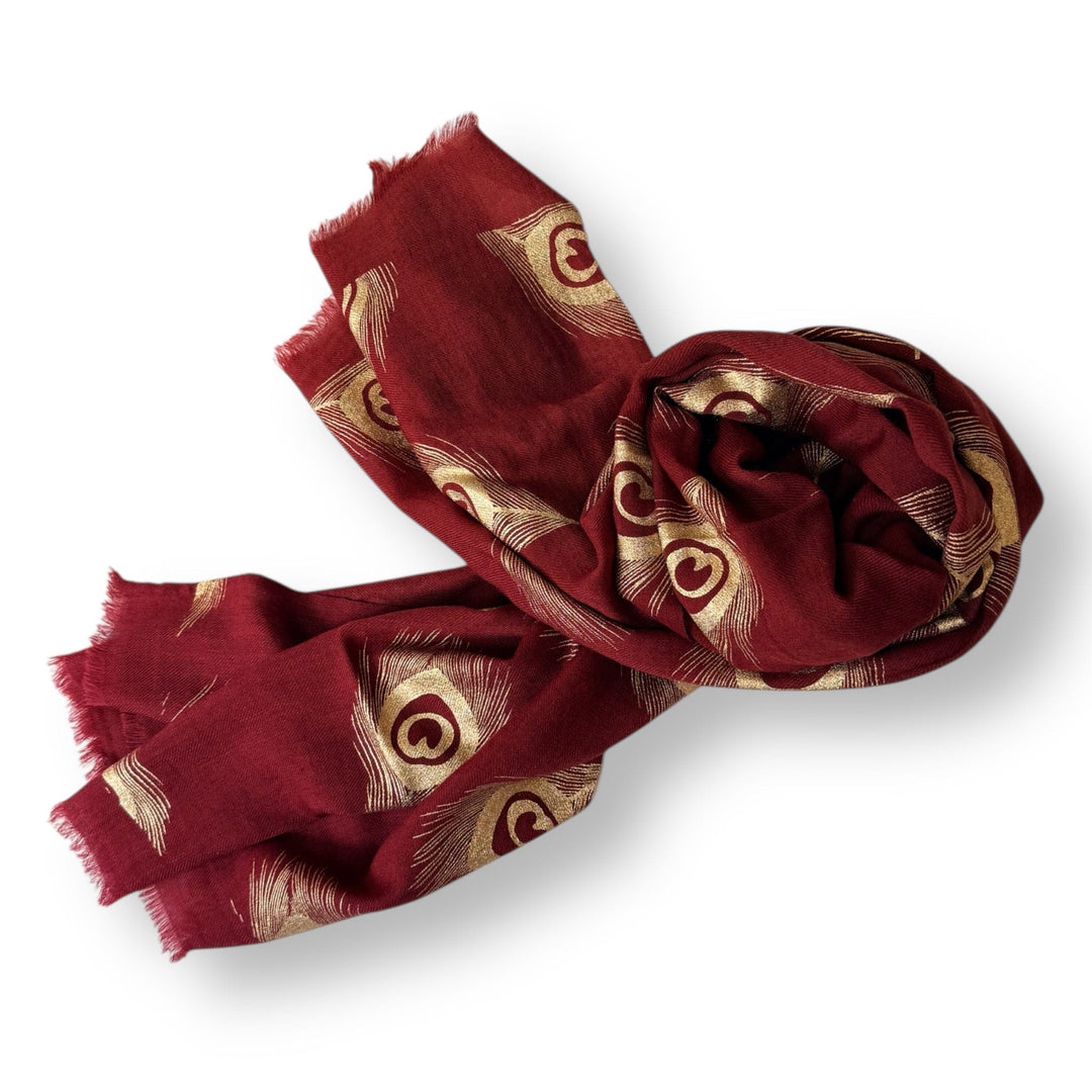 Scarves Australia Evening Shawls Luxury Wool Shawl -Deep Red Gold Foil