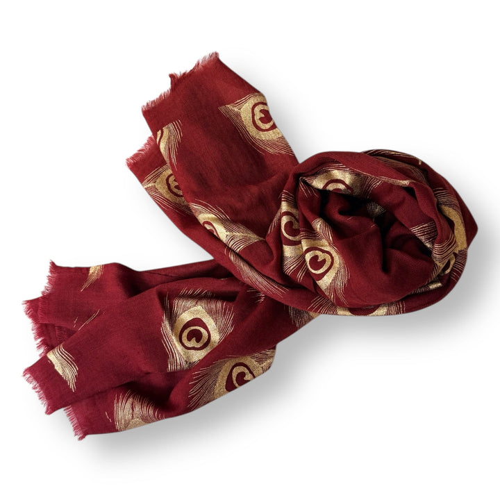 Scarves Australia Evening Shawls Luxury Wool Shawl -Deep Red Gold Foil
