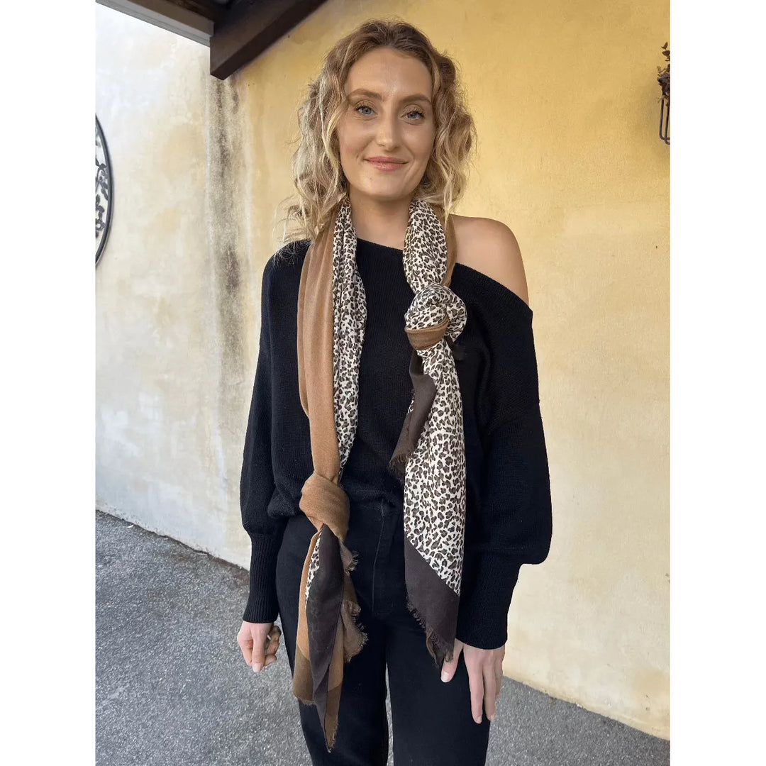 Scarves Australia Fashion Scarf Animal Print Colour Block Scarf - Caramel Brown