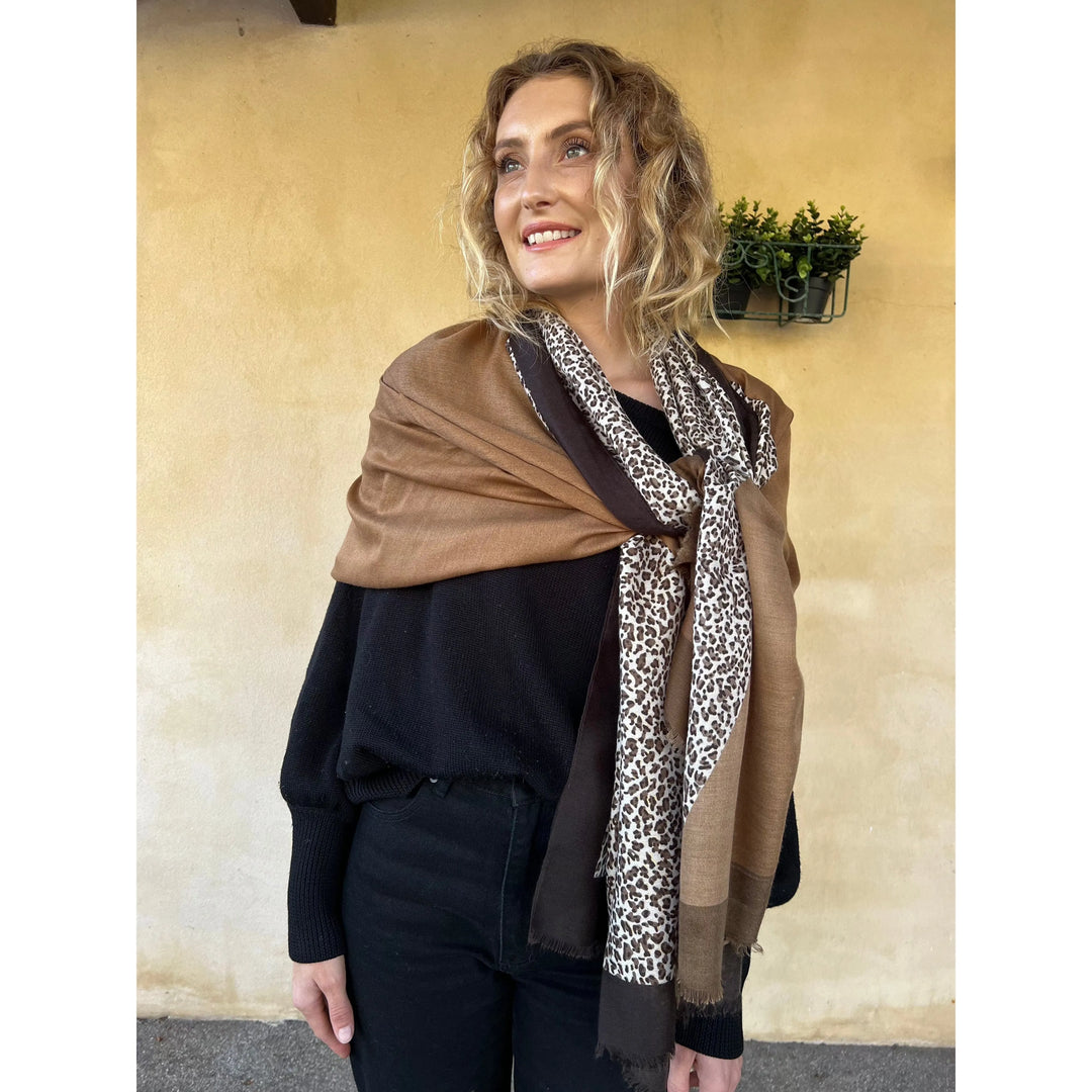 Scarves Australia Fashion Scarf Animal Print Colour Block Scarf - Caramel Brown