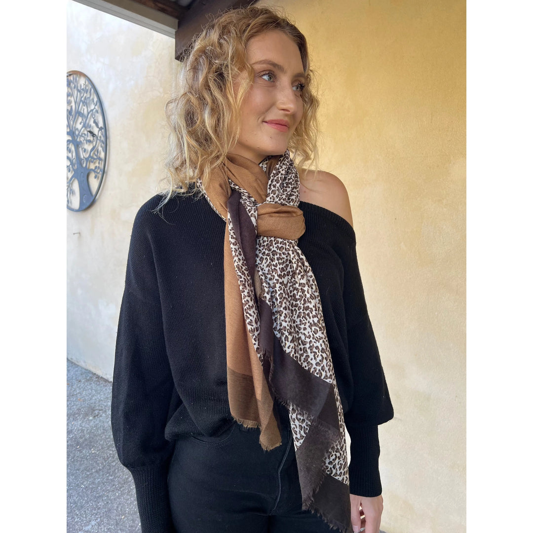 Scarves Australia Fashion Scarf Animal Print Colour Block Scarf - Caramel Brown