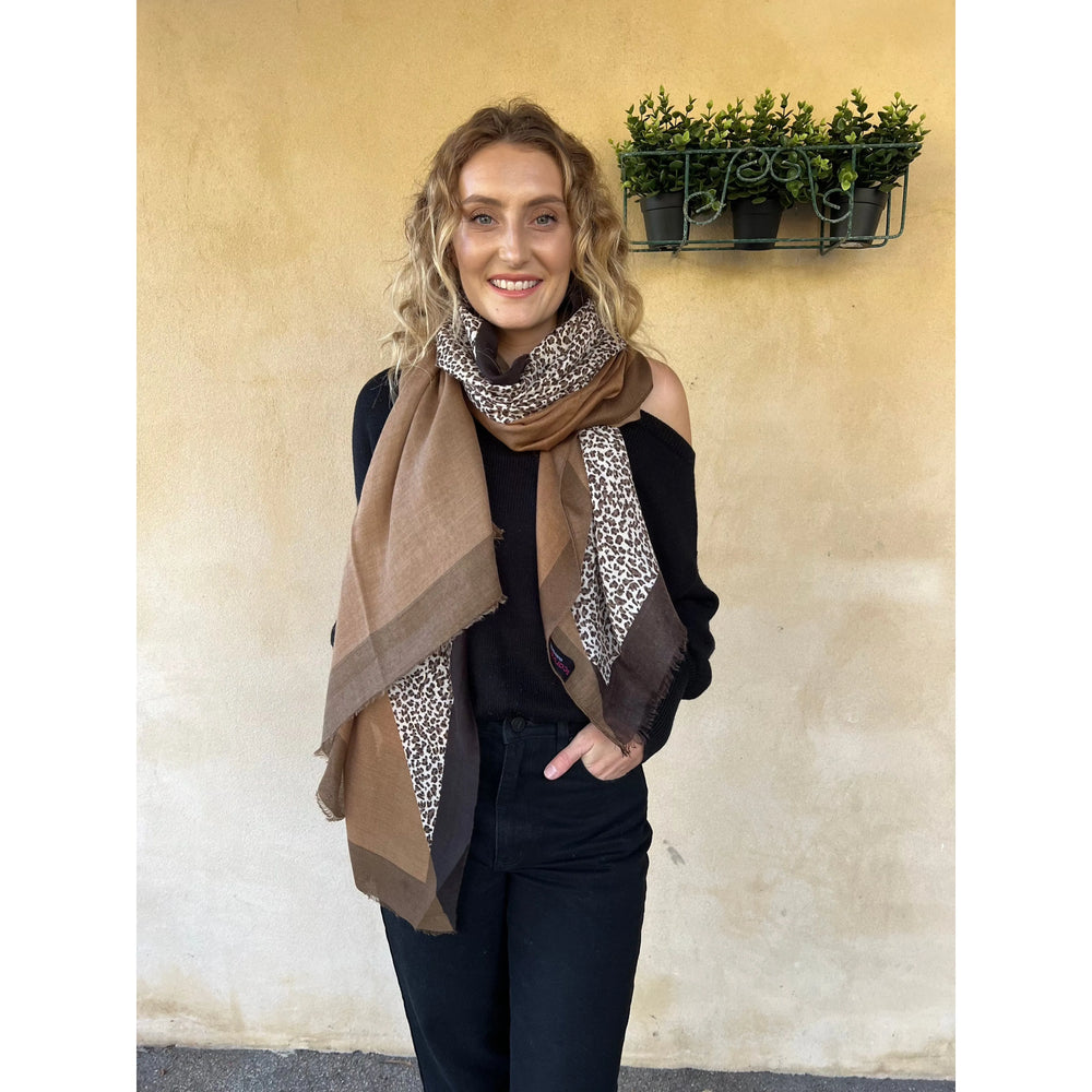 Scarves Australia Fashion Scarf Animal Print Colour Block Scarf - Caramel Brown