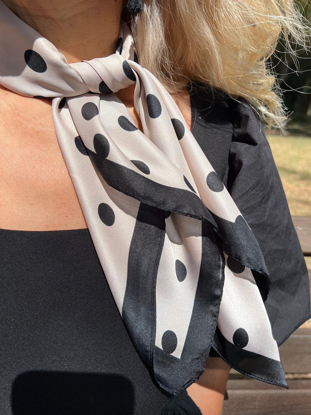 Scarves Australia Fashion Scarf Dot Scarf - Black on Beige - Square Scarf