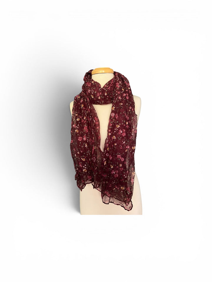 Scarves Australia Fashion Scarf Floral Crinkle Scarf - Rich Burgundy