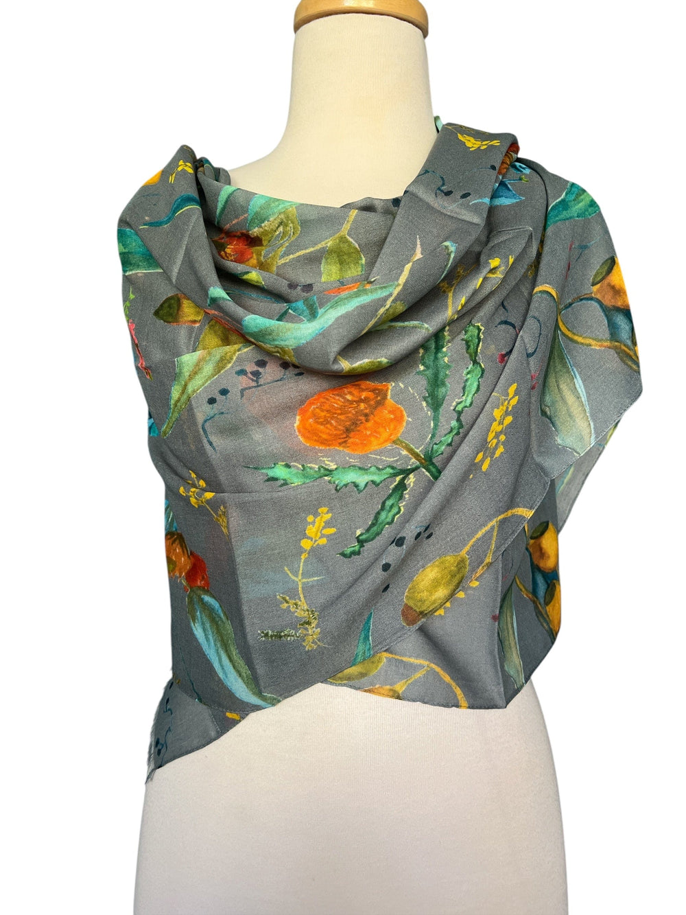 Scarves Australia Fashion Scarf Grey Floral Scarf - Australian Foliage