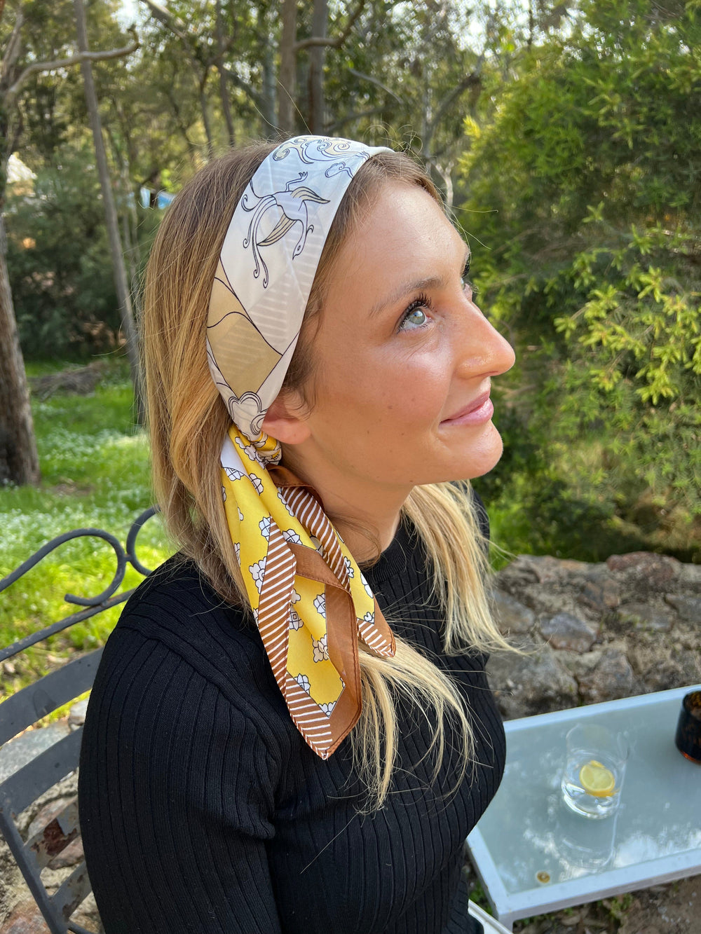 Scarves Australia Fashion Scarf Head Scarf - Neckerchief - Yellow Bronze Floral