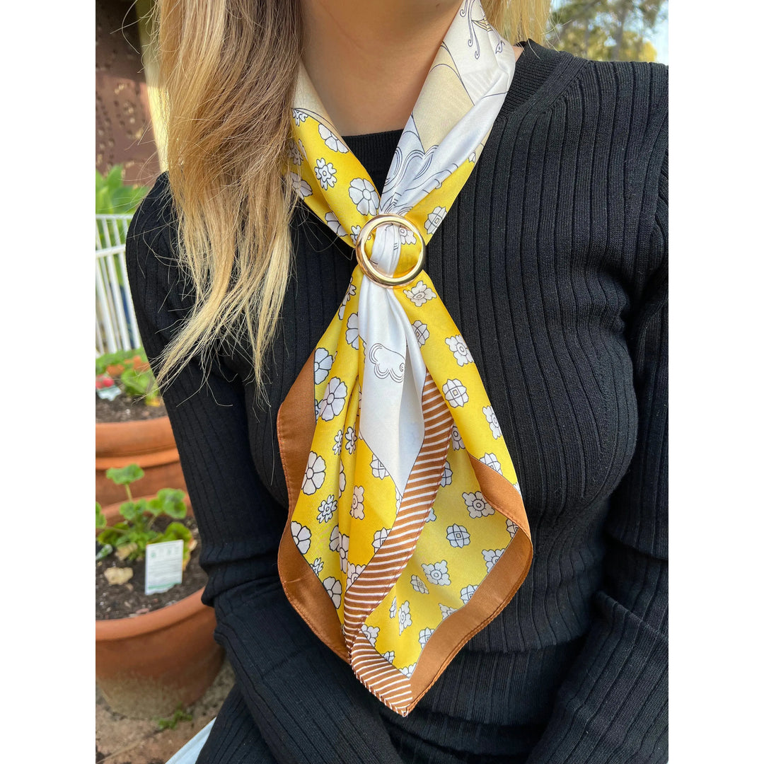 Head Scarf Neckerchief Yellow Bronze Floral – Scarves Australia