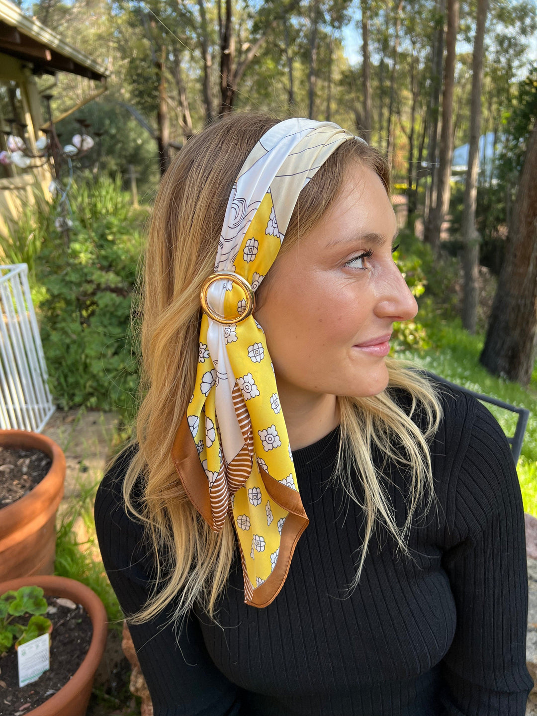 Scarves Australia Fashion Scarf Head Scarf - Neckerchief - Yellow Bronze Floral