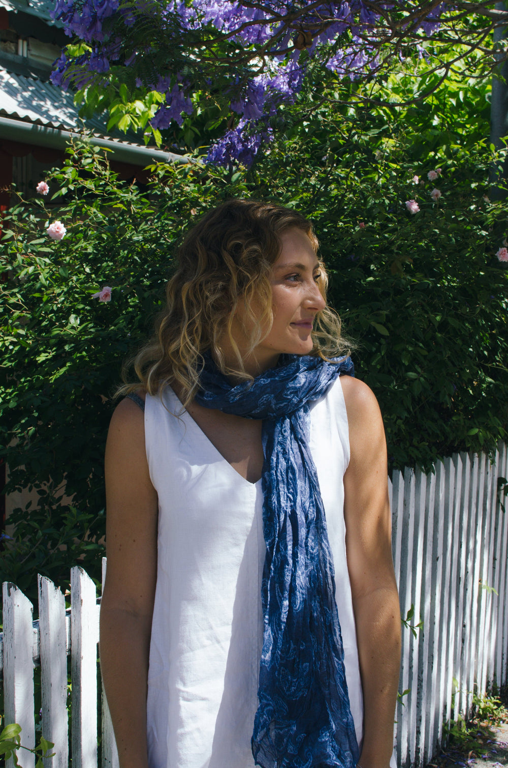 Scarves Australia Fashion Scarf Indigo Blue Paisley Cotton Crinkle Scarf