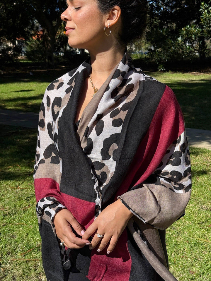 Scarves Australia Fashion Scarf Leopard Print Scarf - Red Black Camel