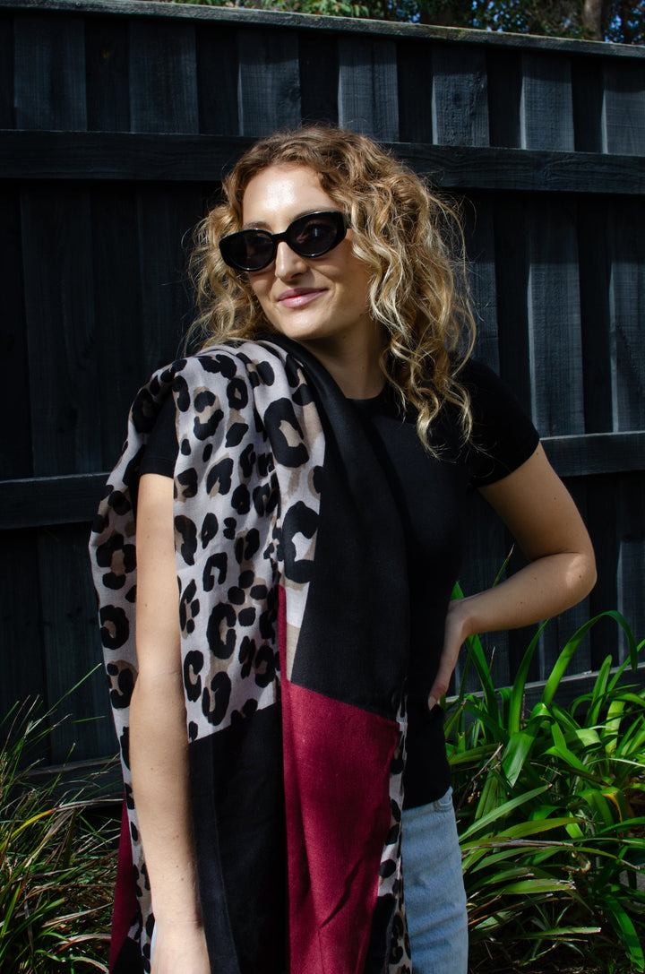 Scarves Australia Fashion Scarf Leopard Print Scarf - Red Black Camel