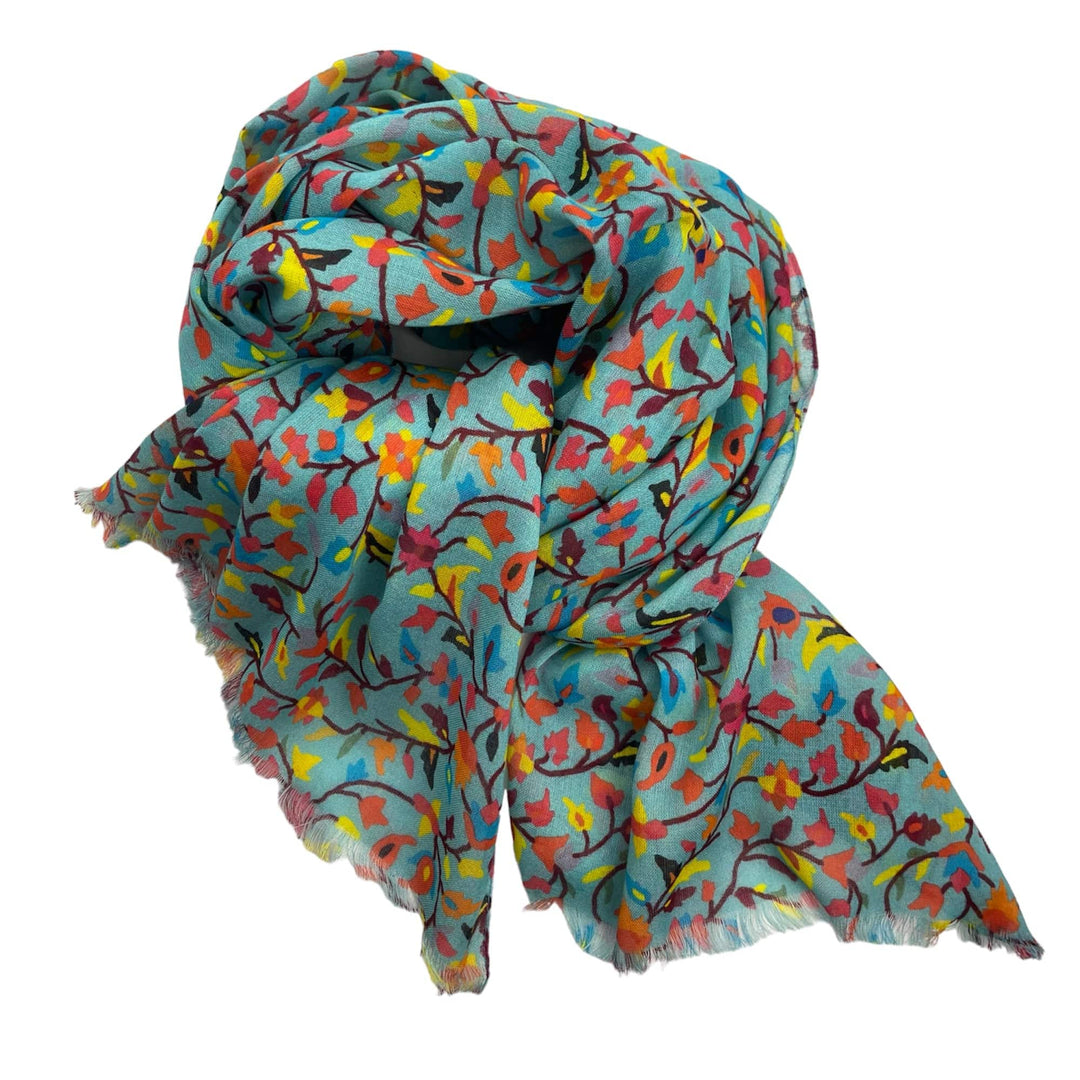 Scarves Australia Fashion Scarf Multicoloured Scarf - Delicate Floral on Turquoise