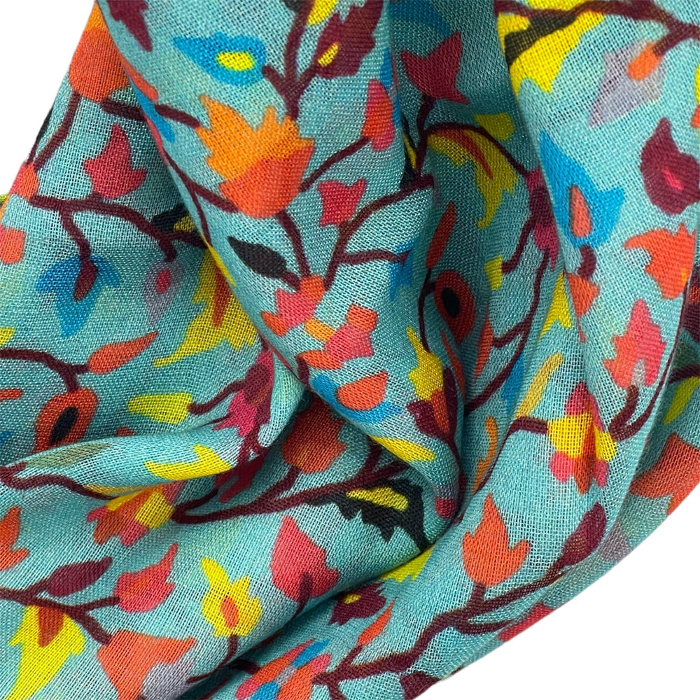 Scarves Australia Fashion Scarf Multicoloured Scarf - Delicate Floral on Turquoise