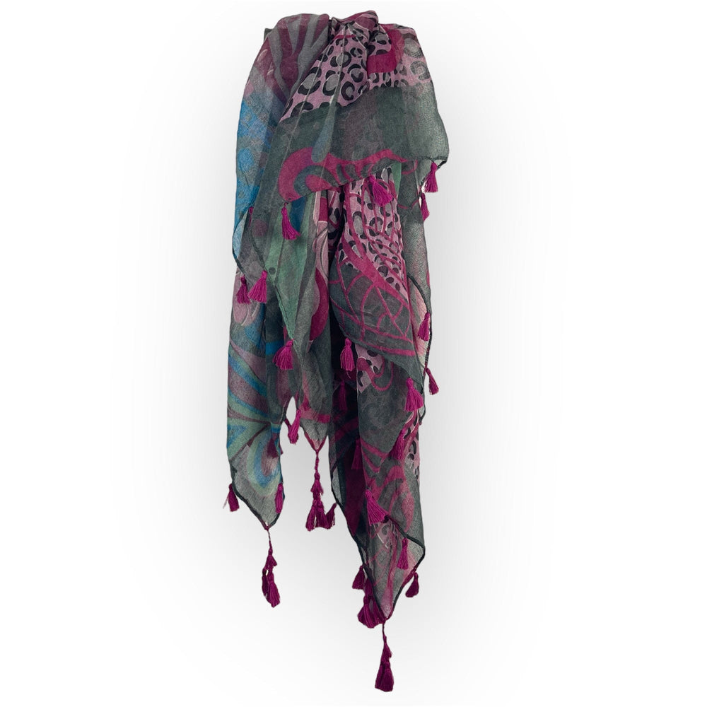 Scarves Australia Fashion Scarf Square Scarf w Tassels - Pink Multi Print