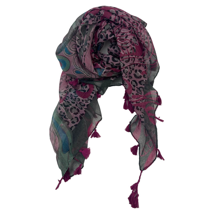 Scarves Australia Fashion Scarf Square Scarf w Tassels - Pink Multi Print