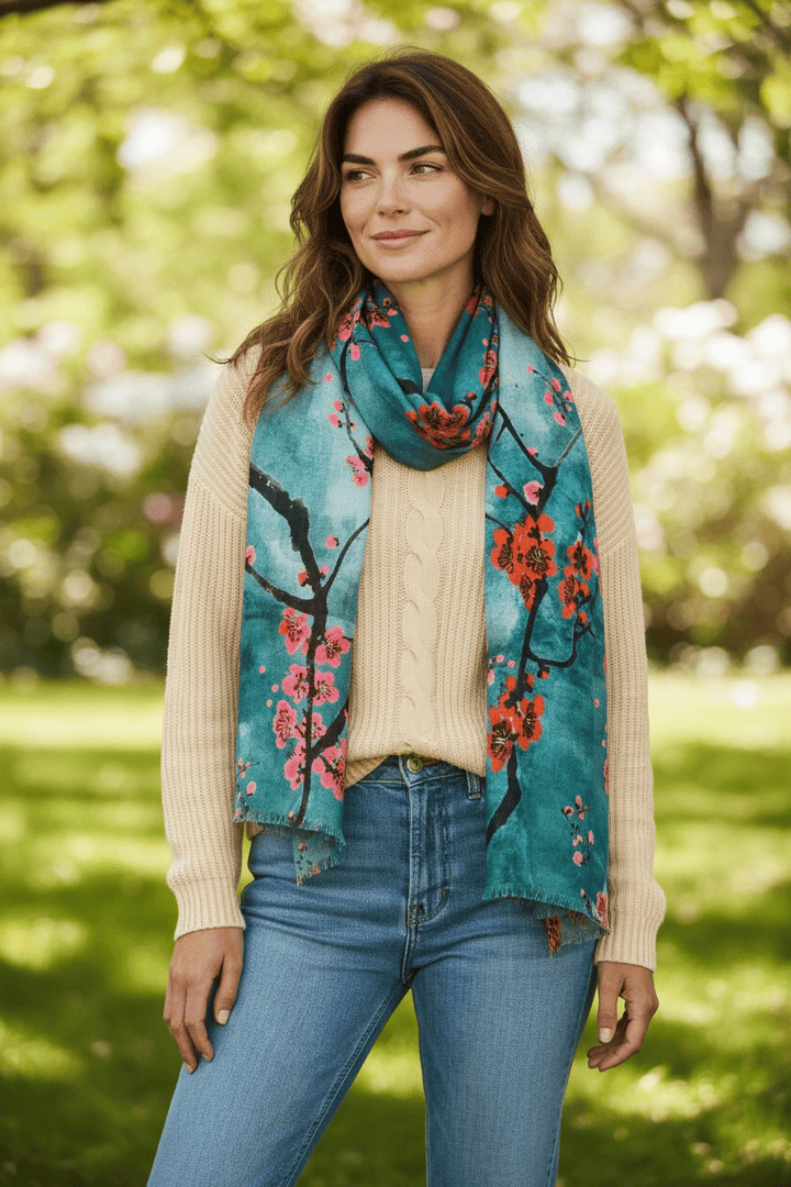 Scarves Australia Fashion Scarf Teal Cherry Blossom Scarf