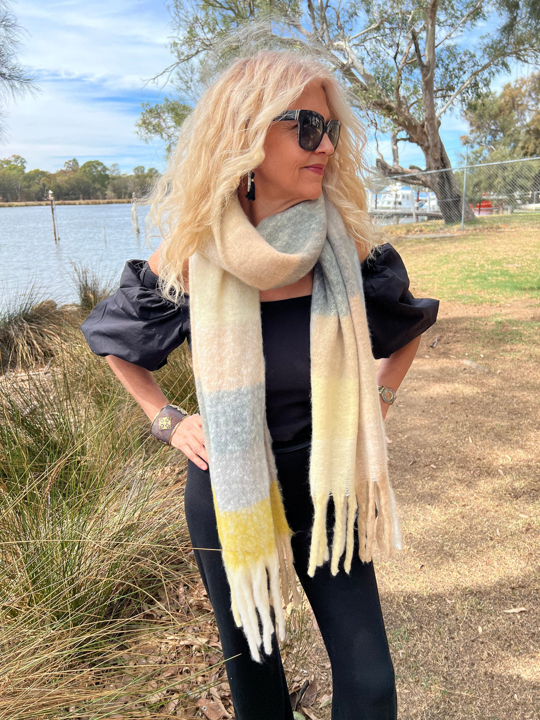 Scarves Australia Fashion Scarf Thick Warm Plaid Scarf -Yellow Grey