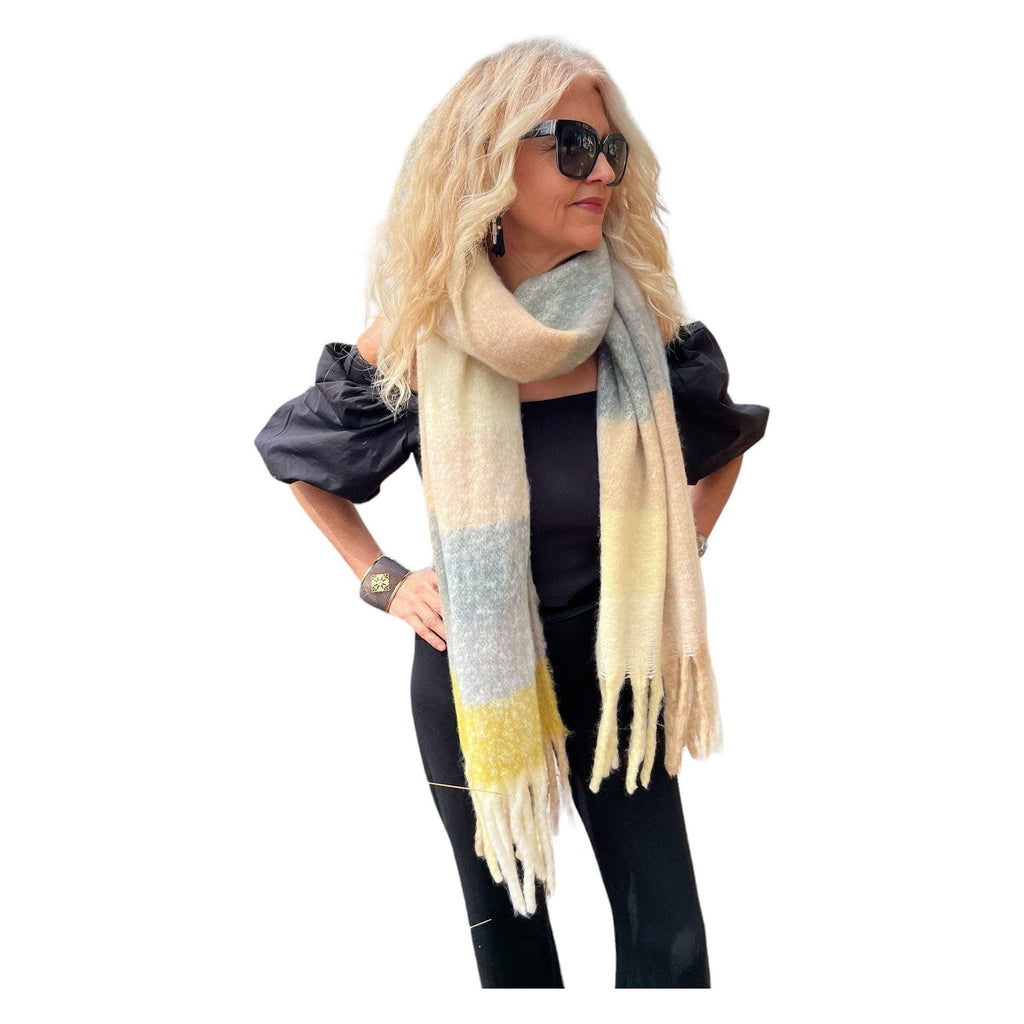 💛 Plaid Scarf -Thick Warm -Yellow Grey – Scarves Australia