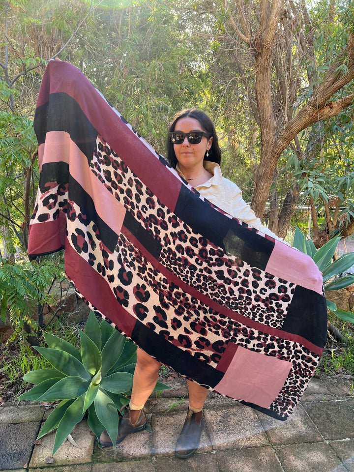 Scarves Australia Fashion Scarves Animal Print Scarf - Berry Pink Black