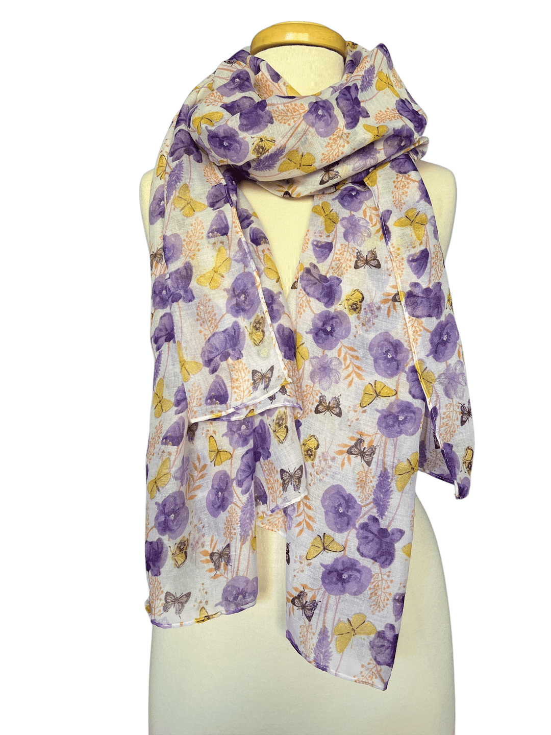 Scarves Australia Fashion Scarves Butterfly Scarf - Purple Flowers -Yellow Butterflies