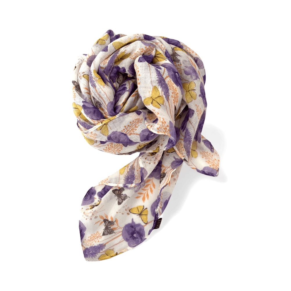 Scarves Australia Fashion Scarves Butterfly Scarf - Purple Flowers -Yellow Butterflies