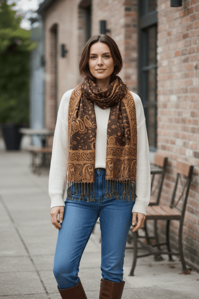 Chocolate Ochre Paisley Scarf | Scarves Australia