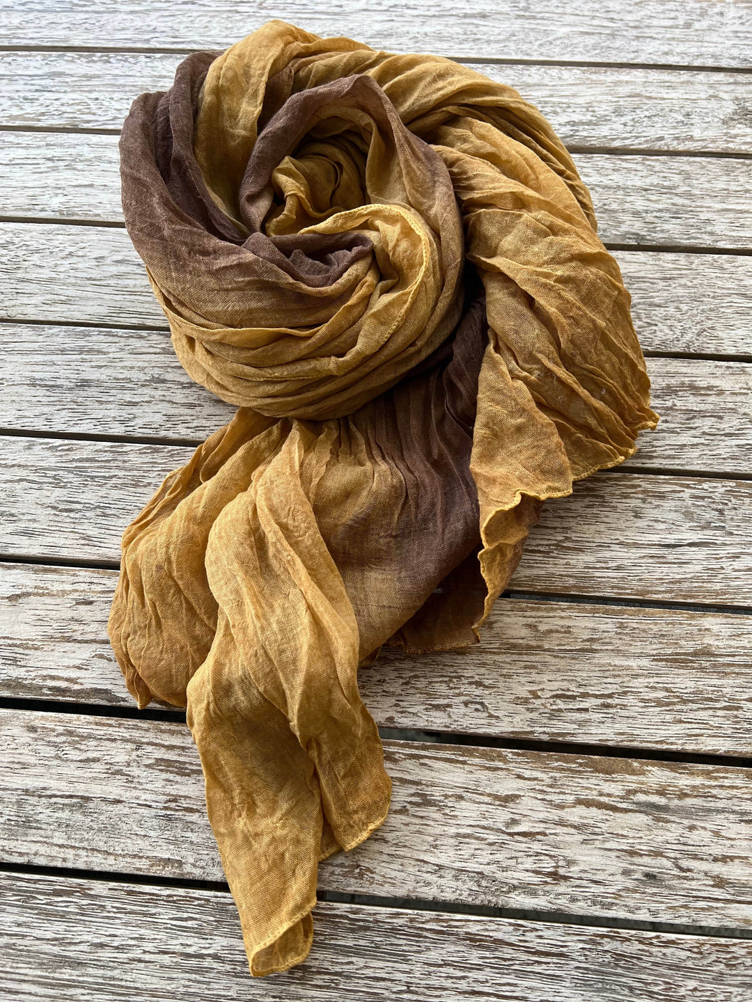 Scarves Australia Fashion Scarves Cotton Crinkle Scarf - Mustard Brown - Panelled Ombre