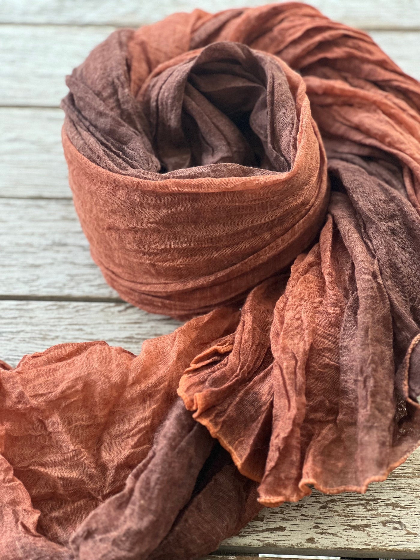 Scarves Australia Fashion Scarves Cotton Crinkle Scarf - Rust Brown - Panelled - Ombre