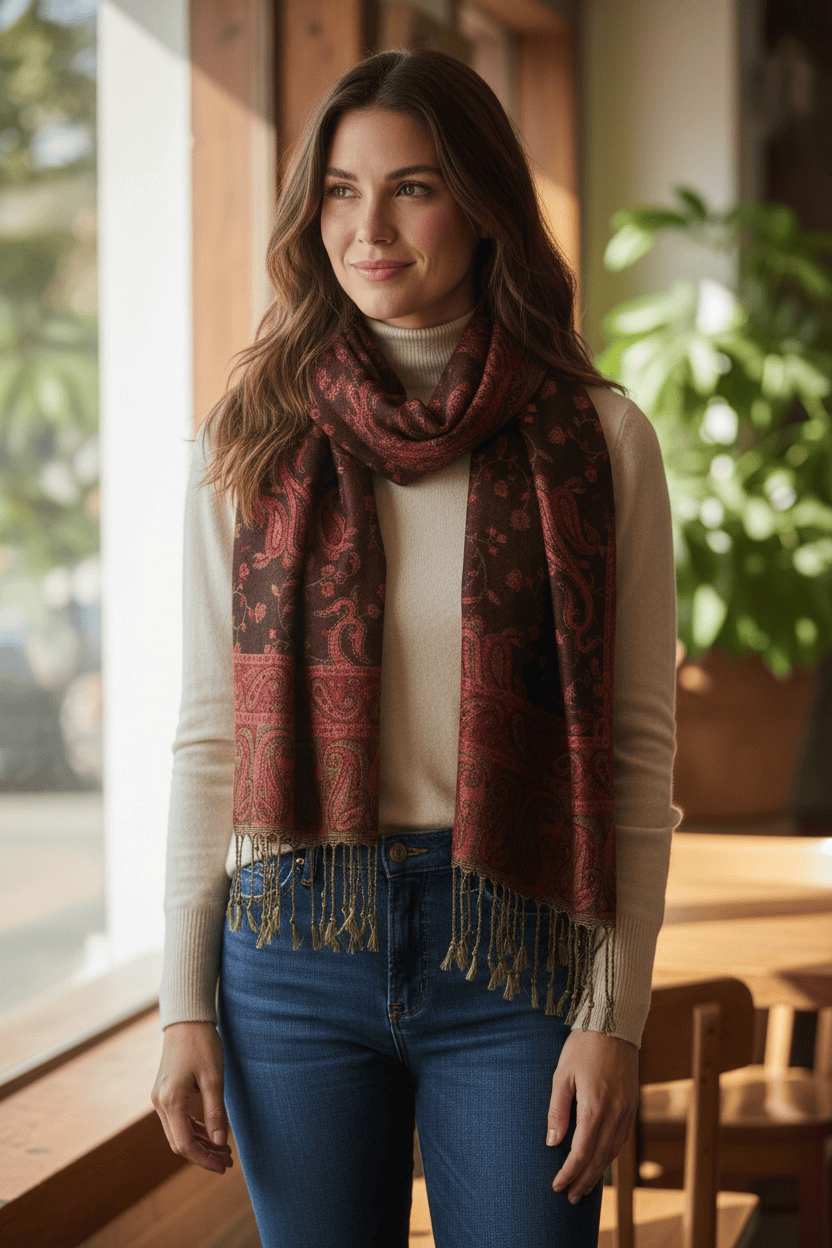 Scarves Australia Fashion Scarves Deep Red Paisley Scarf