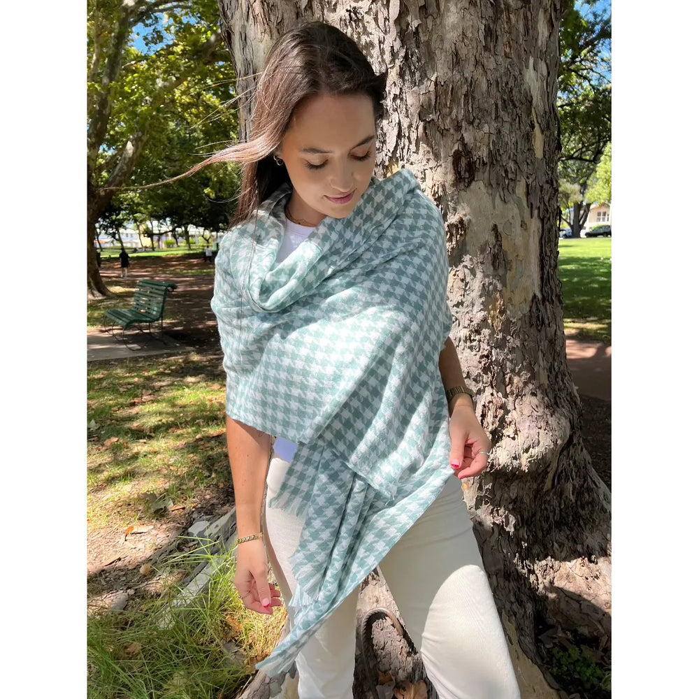 Scarves Australia Fashion Scarves Houndstooth Scarf - Sea Green White