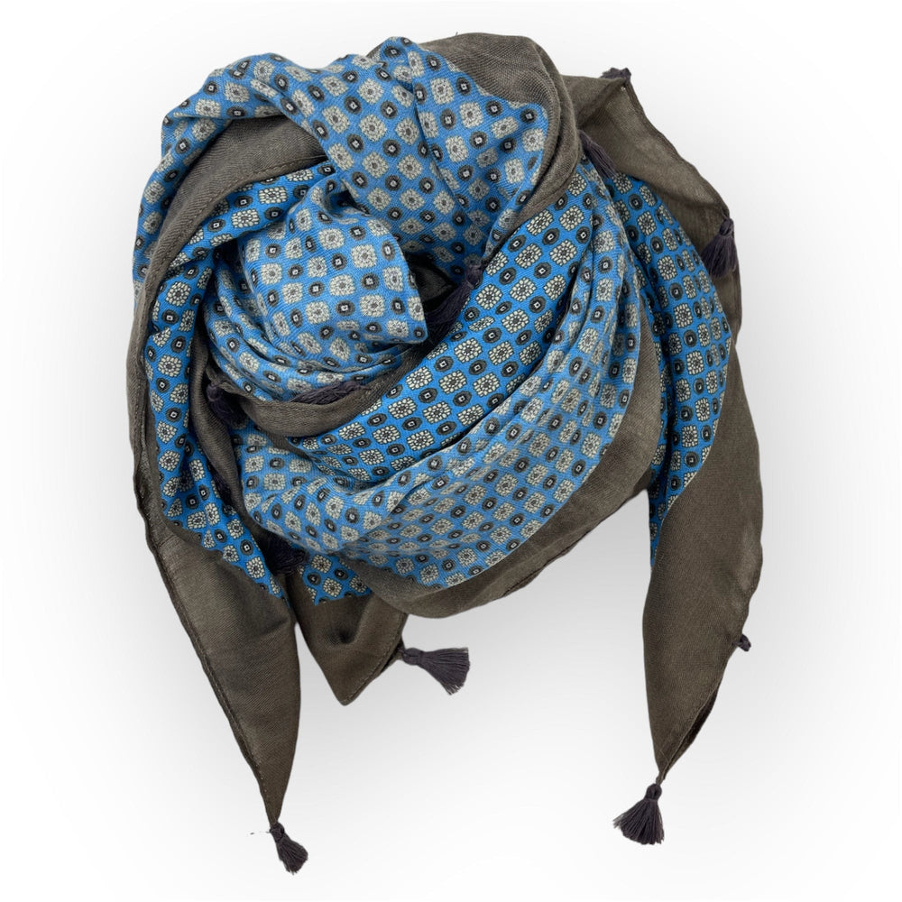 Scarves Australia Fashion Scarves Marine Blue Taupe Scarf - Floral Print with Tassels