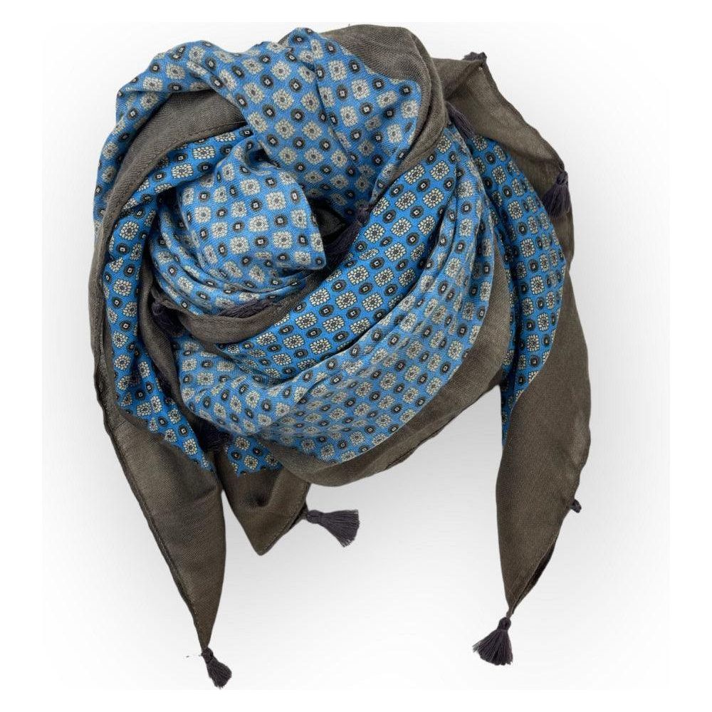 Scarves Australia Fashion Scarves Marine Blue Taupe Scarf - Floral Print with Tassels