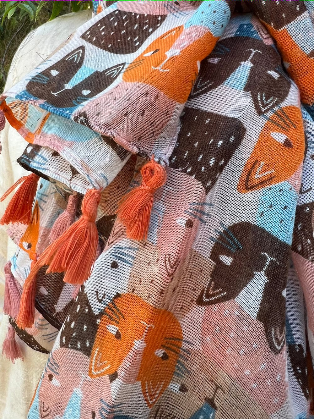 Scarves Australia Fashion Scarves Multicoloured Scarf - Cats - Tassels