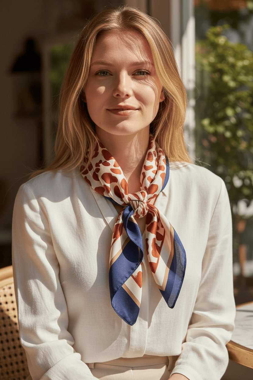 Scarves Australia Fashion Scarves Silky Square Neck Scarf - Classic Navy & Rust Print