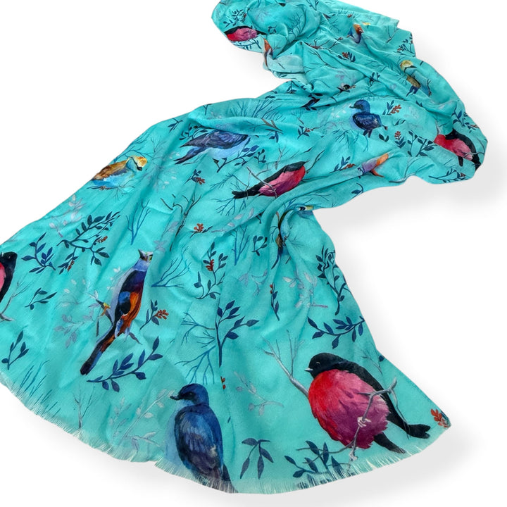 Scarves Australia Fashion Scarves Turquoise Bird Scarf - Cotton Modal