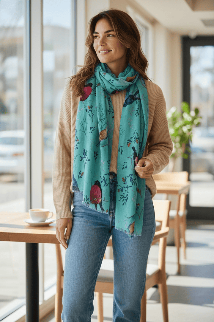 Scarves Australia Fashion Scarves Turquoise Bird Scarf - Cotton Modal
