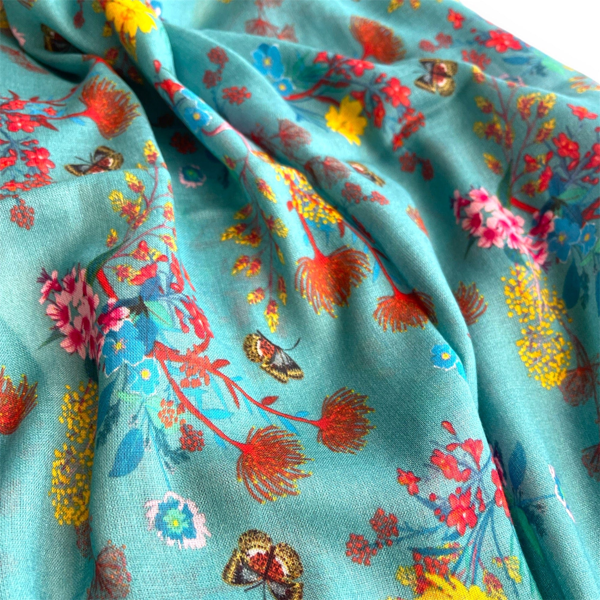 Scarves Australia Fashion Scarves Turquoise Floral Scarf-Australian Bush Flowers