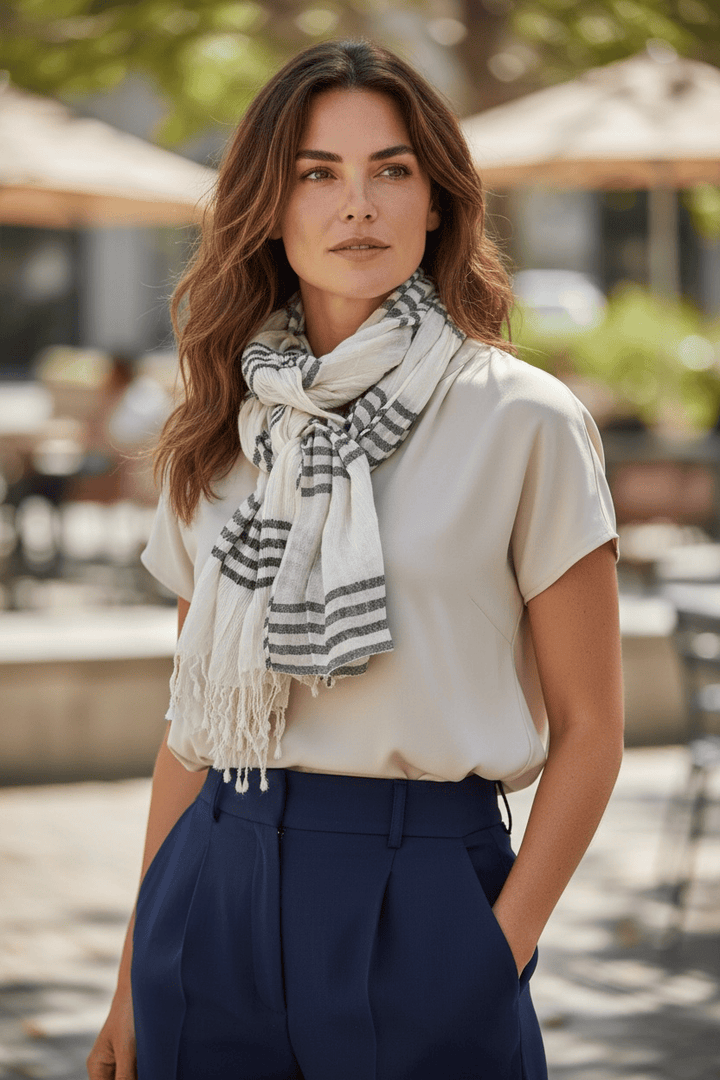 Scarves Australia Fashion Scarves White Cotton Scarf Grey Stripe