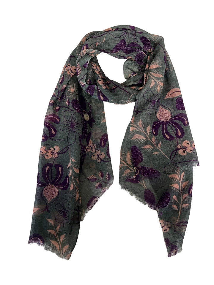 Scarves Australia Floral Scarf - Fine Wool Luxury - Grey Purple Pink