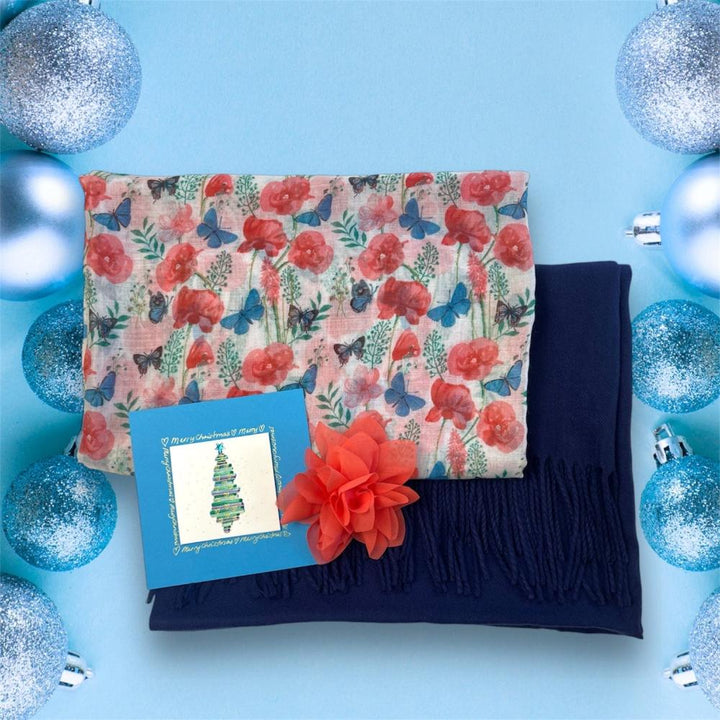 Scarves Australia Gift Packs Gift Pack -Deep Blue Shawl & Butterfly Scarf + Card